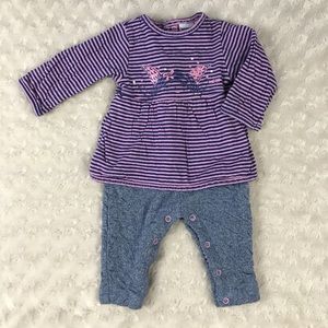 3pommes One Piece Baby Girl Outfit Purple Stripes Blue